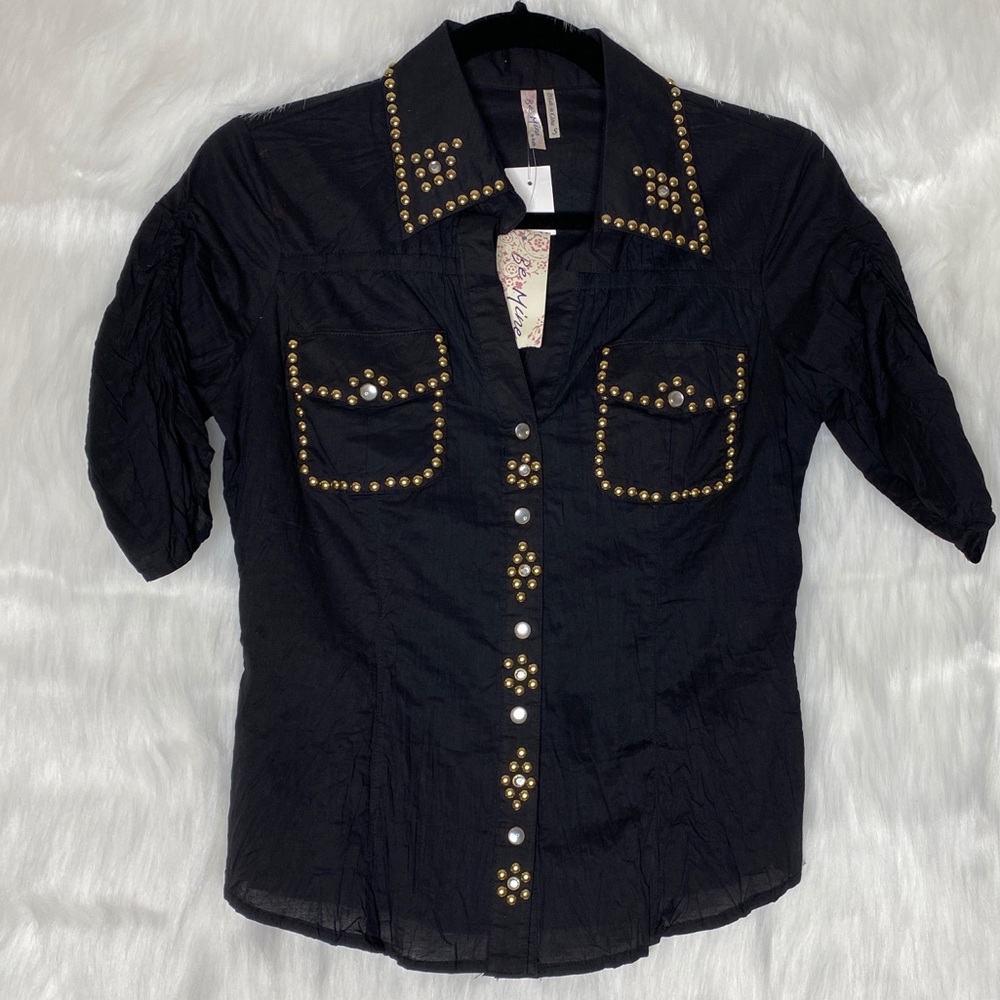 Be Mine Black Button-up Gold Studded NWT Small